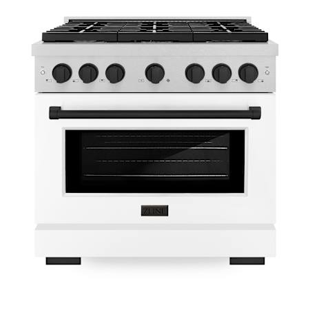ZLINE 36 Inch Wide 5.2 Cu. Ft. Free Standing Fingerprint Resistant Dual Fuel Range with Horizon Oven Window, Matte Black Accents, and White Matte Door Durasnow Stainless Steel / White Matte