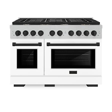 ZLINE 47.875 Inch Wide 6.7 Cu. Ft. Free Standing Fingerprint Resistant Dual Fuel Range with Horizon Oven Windows, Matte Black Accents, and White Matte Door Durasnow Stainless Steel / White Matte
