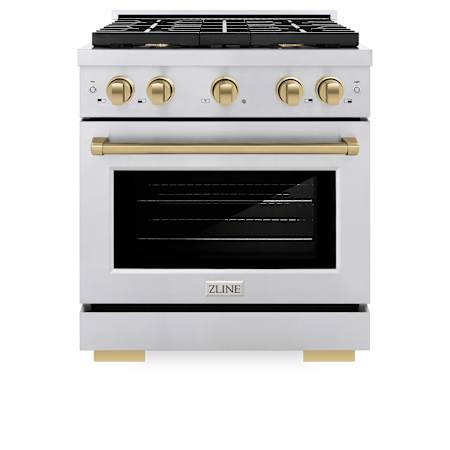 ZLINE 30 Inch Wide 4.2 Cu. Ft. Free Standing Dual Fuel Range with Champagne Bronze Accents and Exclusive Knobs and Handles Stainless Steel
