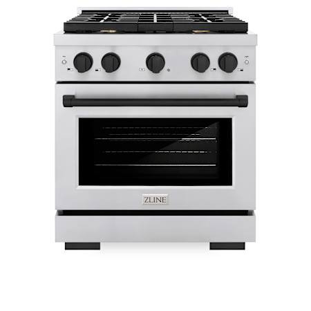 ZLINE 30 Inch Wide 4.2 Cu. Ft. Free Standing Dual Fuel Range with Fast Preheating and Matte Black Accents Stainless Steel