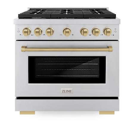 ZLINE 36 Inch Wide 5.2 Cu. Ft. Free Standing Dual Fuel Range with Champagne Bronze Accents and Exclusive Knobs and Handles Stainless Steel