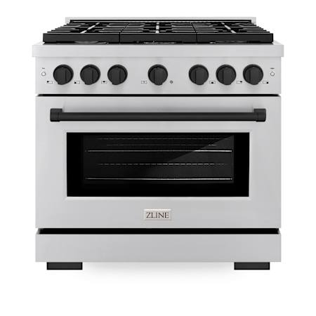 ZLINE 36 Inch Wide 5.2 Cu. Ft. Free Standing Dual Fuel Range with Fast Preheating and Matte Black Accents Stainless Steel