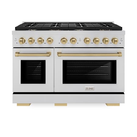 ZLINE 47.875 Inch Wide 6.7 Cu. Ft. Free Standing Dual Fuel Range with Champagne Bronze Accents and Fast Preheating Stainless Steel