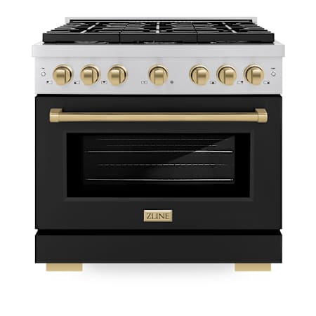 ZLINE 36 Inch Wide 5.2 Cu. Ft. Free Standing Dual Fuel Range with Champagne Bronze Accents and Horizon Oven Window Stainless Steel / Black Matte