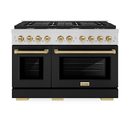 ZLINE 47.875 Inch Wide 6.7 Cu. Ft. Free Standing Dual Fuel Range with Champagne Bronze Accents and Horizon Oven Windows Stainless Steel / Black Matte