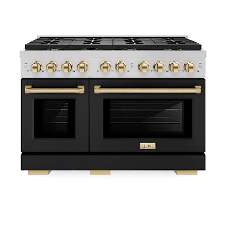ZLINE 47.875 Inch Wide 6.7 Cu. Ft. Free Standing Dual Fuel Range with Horizon Oven Windows and Polished Gold Accents Stainless Steel / Black Matte