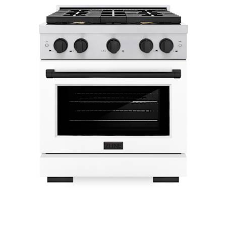 ZLINE 30 Inch Wide 4.2 Cu. Ft. Free Standing Dual Fuel Range with Horizon Oven Window, Matte Black Accents, and White Matte Door Stainless Steel / White Matte