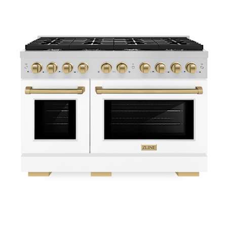 ZLINE 47.875 Inch Wide 6.7 Cu. Ft. Free Standing Dual Fuel Range with Champagne Bronze Accents, Horizon Oven Windows, and White Matte Door Stainless Steel / White Matte