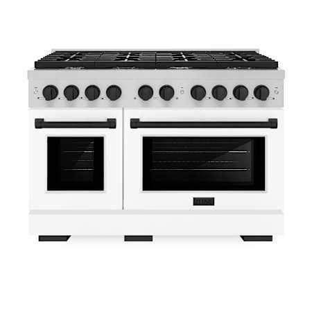 ZLINE 47.875 Inch Wide 6.7 Cu. Ft. Free Standing Dual Fuel Range with Horizon Oven Windows, Matte Black Accents, and White Matte Door Stainless Steel / White Matte