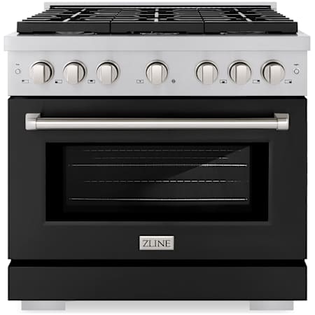 ZLINE Paramount 36 Inch Wide 5.2 Cu. Ft. Free Standing Gas Range with Black Matte Door and Italian-Made Sealed Burners Stainless Steel / Black Matte