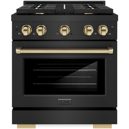 ZLINE Autograph Edition 30 Inch Wide 4.2 Cu. Ft. Free Standing Gas Range with Italian-Made Sealed Burners, Polished Gold Accents, and StayPut Door Black Stainless Steel