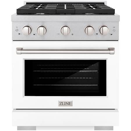 ZLINE Paramount 30 Inch Wide 4.2 Cu. Ft. Free Standing Fingerprint Resistant Gas Range with Italian-Made Sealed Burners and White Matte Door Stainless Steel / White Matte