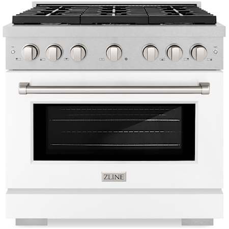 ZLINE Paramount 36 Inch Wide 5.2 Cu. Ft. Free Standing Fingerprint Resistant Gas Range with Italian-Made Sealed Burners and White Matte Door Stainless Steel / White Matte