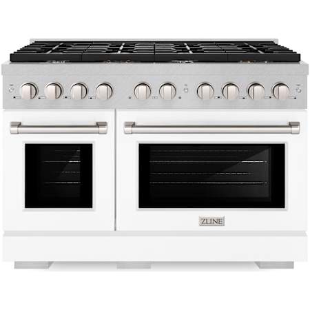 ZLINE Paramount 48 Inch Wide 6.7 Cu. Ft. Free Standing Fingerprint Resistant Gas Range with Italian-Made Sealed Burners and White Matte Door Stainless Steel / White Matte