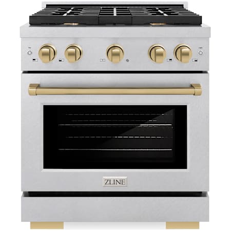 ZLINE Autograph Edition 30 Inch Wide 4.2 Cu. Ft. Free Standing Fingerprint Resistant Gas Range with Italian-Made Sealed Burners and Champagne Bronze Accents Stainless Steel