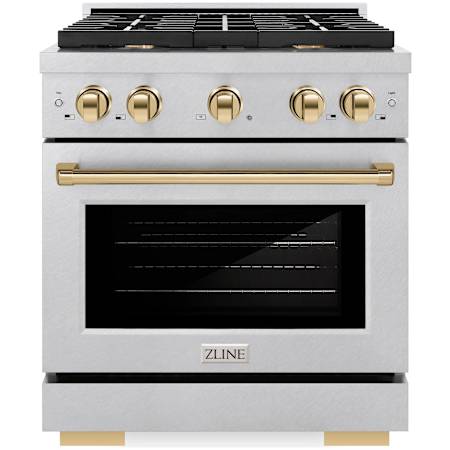 ZLINE Autograph Edition 30 Inch Wide 4.2 Cu. Ft. Free Standing Fingerprint Resistant Gas Range with Italian-Made Sealed Burners and Polished Gold Accents Stainless Steel