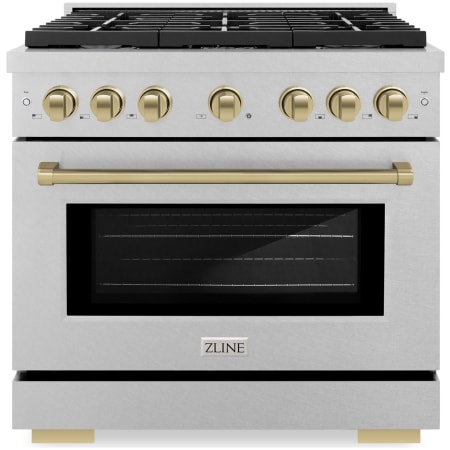 ZLINE Autograph Edition 36 Inch Wide 5.2 Cu. Ft. Free Standing Fingerprint Resistant Gas Range with Champagne Bronze Accents and Italian-Made Sealed Burners Stainless Steel