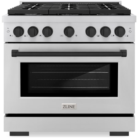 ZLINE Autograph Edition 36 Inch Wide 5.2 Cu. Ft. Free Standing Gas Range with Matte Black Accents and Italian-Made Sealed Burners Stainless Steel