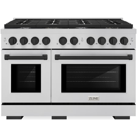 ZLINE Autograph Edition 48 Inch Wide 6.7 Cu. Ft. Free Standing Gas Range with Matte Black Accents and Italian-Made Sealed Burners Stainless Steel