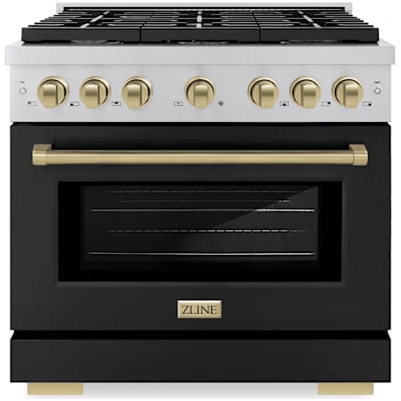ZLINE Autograph Edition 36 Inch Wide 5.2 Cu. Ft. Free Standing Gas Range with Black Matte Door and Champagne Bronze Accents and Italian-Made Sealed Burners Stainless Steel / Black Matte