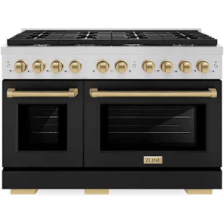 ZLINE Autograph Edition 48 Inch Wide 6.7 Cu. Ft. Free Standing Gas Range with Black Matte Door and Champagne Bronze Accents and Italian-Made Sealed Burners Stainless Steel / Black Matte