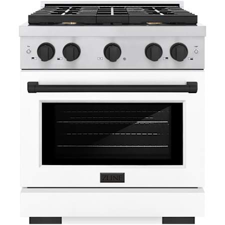 ZLINE Autograph Edition 30 Inch Wide 4.2 Cu. Ft. Free Standing Gas Range with Italian-Made Sealed Burners, Matte Black Accents, and White Matte Door Stainless Steel / White Matte