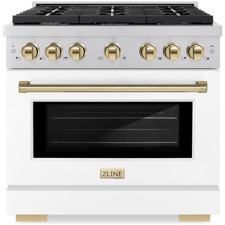 ZLINE Autograph Edition 36 Inch Wide 5.2 Cu. Ft. Free Standing Gas Range with Italian-Made Sealed Burners, Polished Gold Accents, and White Matte Door Stainless Steel / White Matte