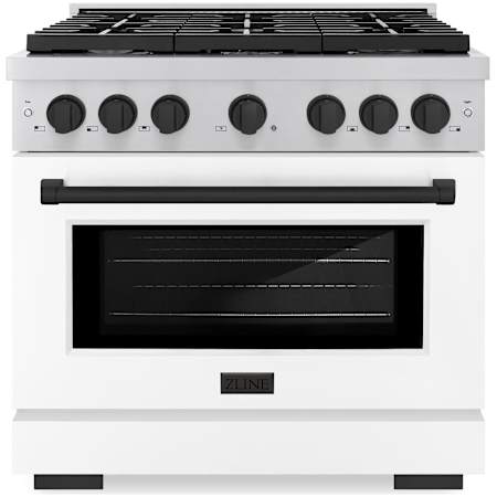 ZLINE Autograph Edition 36 Inch Wide 5.2 Cu. Ft. Free Standing Gas Range with Italian-Made Sealed Burners, Matte Black Accents, and White Matte Door Stainless Steel / White Matte