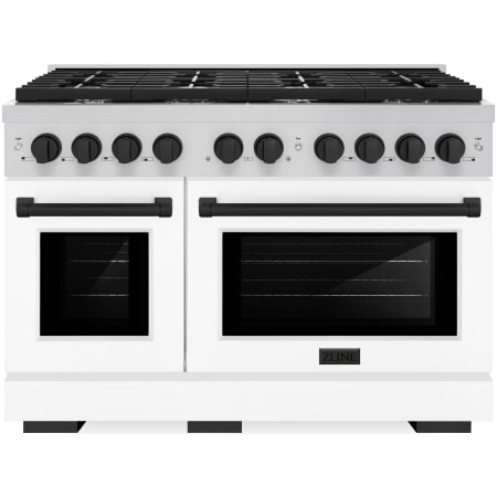 ZLINE Autograph Edition 48 Inch Wide 6.7 Cu. Ft. Free Standing Gas Range with Matte Black Accents, White Matte Door, and Italian-Made Sealed Burners Stainless Steel / White Matte