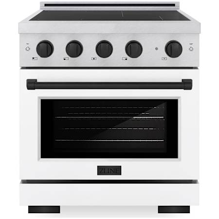 ZLINE Paramount 30 Inch Wide 4.2 Cu. Ft. Free Standing Induction Range with Knob Controls and Anti-Scratch Glass Satin Stainless Steel / White Matte