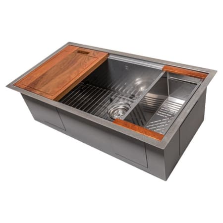ZLINE 33" Undermount Single Basin Stainless Steel Kitchen Sink with Basin Rack, Basket Strainer, Colander, and Cutting Board Snow Finished Stainless Steel