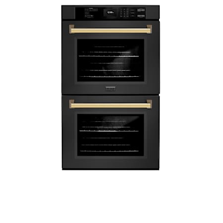 ZLINE Autograph Edition 30 Inch Wide 10 Cu. Ft. Electric Double Oven with True Convection Cooking, Polished Gold Accents, and Exclusive Handle Design Black Stainless Steel
