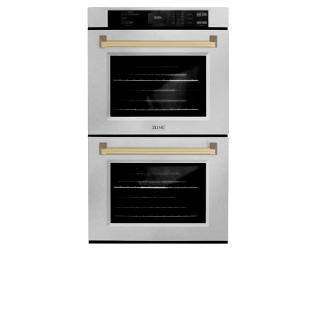 ZLINE Autograph Edition 30 Inch Wide 10 Cu. Ft. Fingerprint Resistant Electric Double Oven with Champagne Bronze Accents, Exclusive Handle Design, and True Convection Cooking Stainless Steel