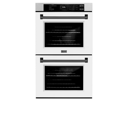 ZLINE Autograph Edition 30 Inch Wide 10 Cu. Ft. Fingerprint Resistant Electric Double Oven with Exclusive Handle Design, Matte Black Accents, True Convection Cooking, and White Matte Doors Stainless Steel / White Matte