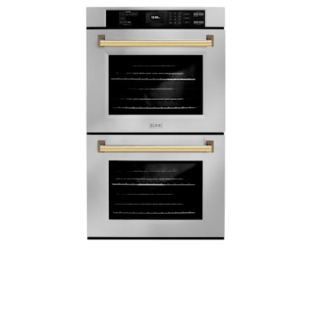 ZLINE Autograph Edition 30 Inch Wide 10 Cu. Ft. Electric Double Oven with Exclusive Handle Design, Polished Gold Accents, and True Convection Cooking Stainless Steel