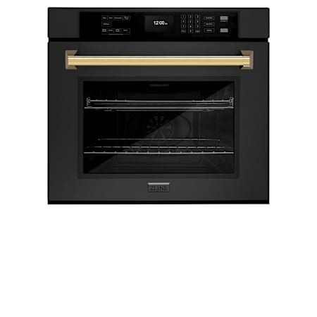 ZLINE Autograph Edition 30 Inch Wide 5 Cu. Ft. Electric Single Oven with True Convection Cooking, Polished Gold Accents, and Exclusive Handle Design Black Stainless Steel