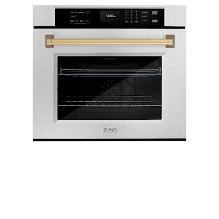 ZLINE Autograph Edition 30 Inch Wide 5 Cu. Ft. Fingerprint Resistant Electric Single Oven with Champagne Bronze Accents, Exclusive Handle Design, and True Convection Cooking Stainless Steel