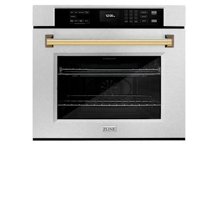 ZLINE Autograph Edition 30 Inch Wide 5 Cu. Ft. Fingerprint Resistant Electric Single Oven with Exclusive Handle Design, Polished Gold Accents, and True Convection Cooking Stainless Steel
