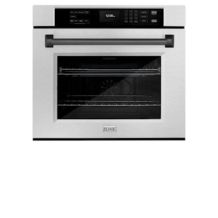 ZLINE Autograph Edition 30 Inch Wide 5 Cu. Ft. Fingerprint Resistant Electric Single Oven with Exclusive Handle Design, Matte Black Accents, and True Convection Cooking Stainless Steel