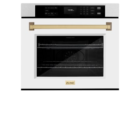 ZLINE Autograph Edition 30 Inch Wide 5 Cu. Ft. Fingerprint Resistant Electric Single Oven with Champagne Bronze Accents, Exclusive Handle Design, True Convection Cooking, and White Matte Door Stainless Steel / White Matte