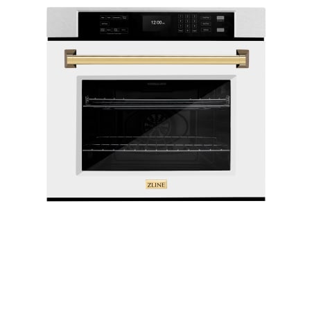 ZLINE Autograph Edition 30 Inch Wide 5 Cu. Ft. Fingerprint Resistant Electric Single Oven with Exclusive Handle Design, Polished Gold Accents, True Convection Cooking, and White Matte Door Stainless Steel / White Matte