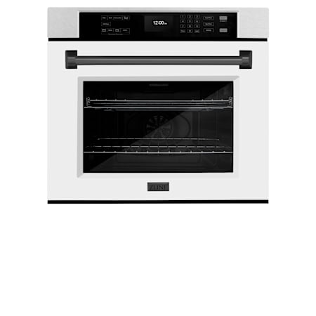 ZLINE Autograph Edition 30 Inch Wide 5 Cu. Ft. Fingerprint Resistant Electric Single Oven with Exclusive Handle Design, Matte Black Accents, True Convection Cooking, and White Matte Door Stainless Steel / White Matte