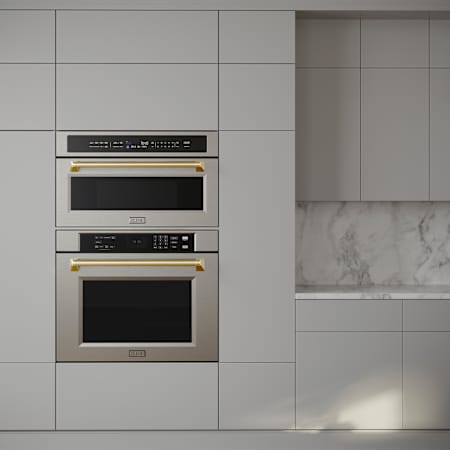 ZLINE Autograph Edition 30 Inch Wide 5 Cu. Ft. Electric Single Oven with Exclusive Handle Design, Polished Gold Accents, and True Convection Cooking Stainless Steel