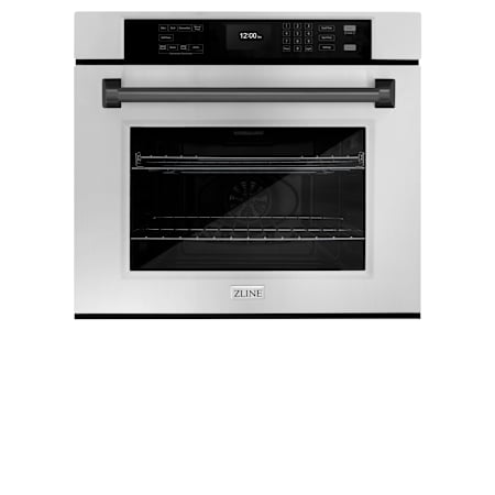 ZLINE Autograph Edition 30 Inch Wide 5 Cu. Ft. Electric Single Oven with Exclusive Handle Design, Matte Black Accents, and True Convection Cooking Stainless Steel
