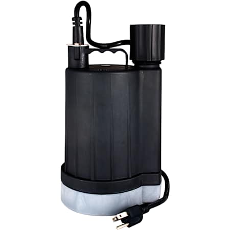 Zoeller Floor Sucker Model 44 1/4 HP 30 GPM Automatic Oil-Free Submersible Utility Pump with 20' Cord and Garden Hose Adapter Black