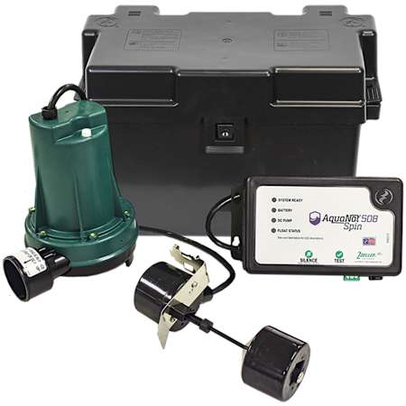 Zoeller Aquanot Spin 30GPM 12V DC Battery Backup Sump Pump System with pump, Valve, and Float Switch N/A
