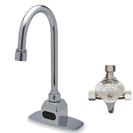 Zurn AquaSense 1.5 GPM Single Hole Electronic Bathroom Faucet with Cover Plate with 4" Centers and Temperature Mixing Valve Chrome