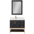 Altair Wildy 36" Free Standing Single Basin Vanity Set with Cabinet, Stone Composite Vanity Top, and Framed Mirror Black Oak
