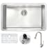 Anzzi Vanguard 30" Single Basin Stainless Steel Undermount Kitchen Sink with Singer Series 1.95 GPM Faucet - Includes Basin Rack and Basket Strainer Satin / Brushed Nickel