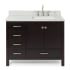 Ariel Cambridge 43" Free Standing Single Basin Vanity Set with Cabinet, Marble Vanity Top, and Right Offset Rectangular Bathroom Sink Espresso